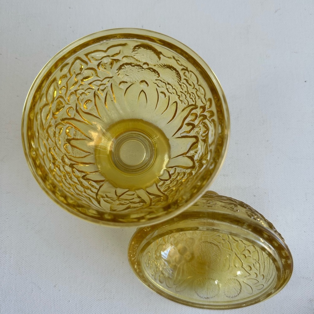 Vintage 1960's AVON Yellow Glass Compote Egg Shaped Floral Lidded Candy Dish 6" - Picture 4 of 15